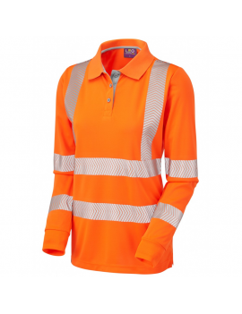 Leo Workwear - PL08 Pollyfield Class 2 Coolviz Ultra Women's Sleeved Polo Shirt - Orange - 2020ppe