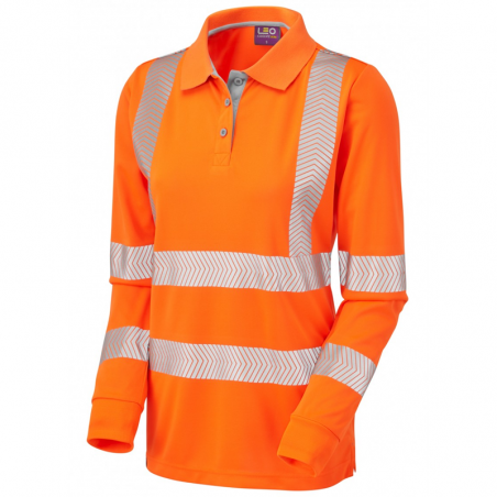 Leo Workwear - PL08 Pollyfield Class 2 Coolviz Ultra Women's Sleeved Polo Shirt - Orange - 2020ppe