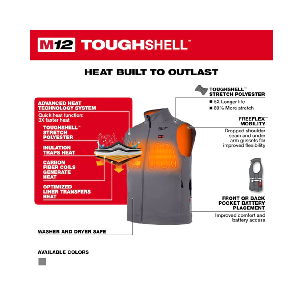 Milwaukee M12 HVGREY Grey Heated Vest - 2020ppe