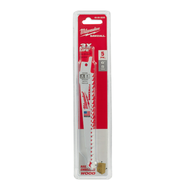 Milwaukee Sawzall Blade For Reciprocating Saws150mm x 5tpi 5 pack 48005035 2