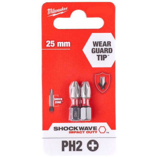 Milwaukee Screwdriver SHOCKWAVE™ Bits PH2 25mm-  2 Pack 4932472036 2