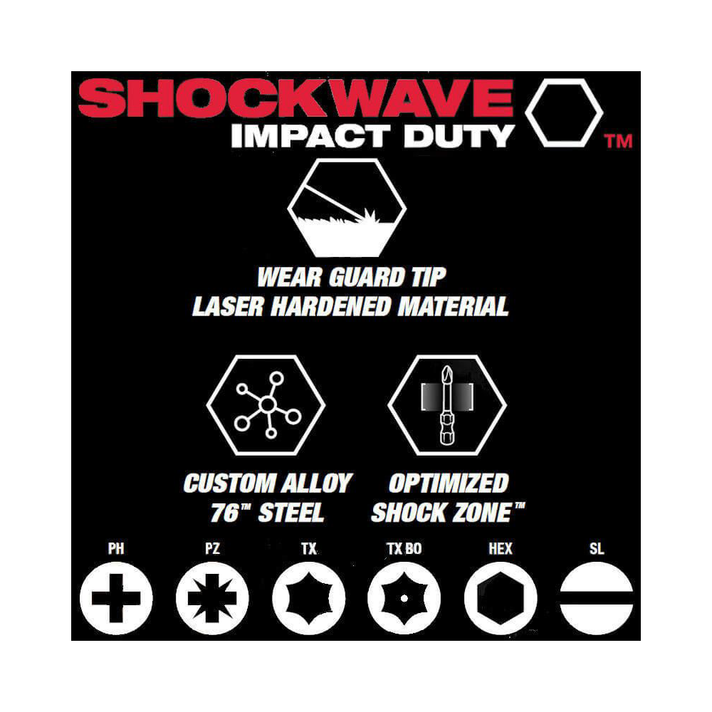 Milwaukee Screwdriver SHOCKWAVE™ Bits PH2 50mm-10pc 4932472048