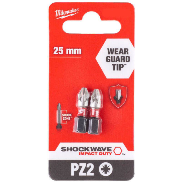 Milwaukee Screwdriver SHOCKWAVE™ Bits PZ2 25mm- Pack of 2  4932472040 2