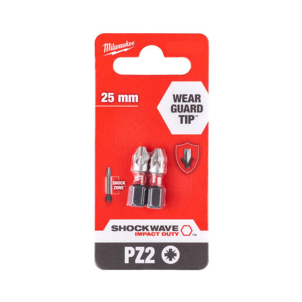 Milwaukee Screwdriver SHOCKWAVE™ Bits PZ2 25mm- Pack of 2  4932472040