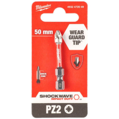Milwaukee Screwdriver SHOCKWAVE™ Bits PZ2 50mm-1pc  4932472049 Milwaukee Screwdriver SHOCKWAVE™ Bits PZ2 50mm-1pc  4932472049