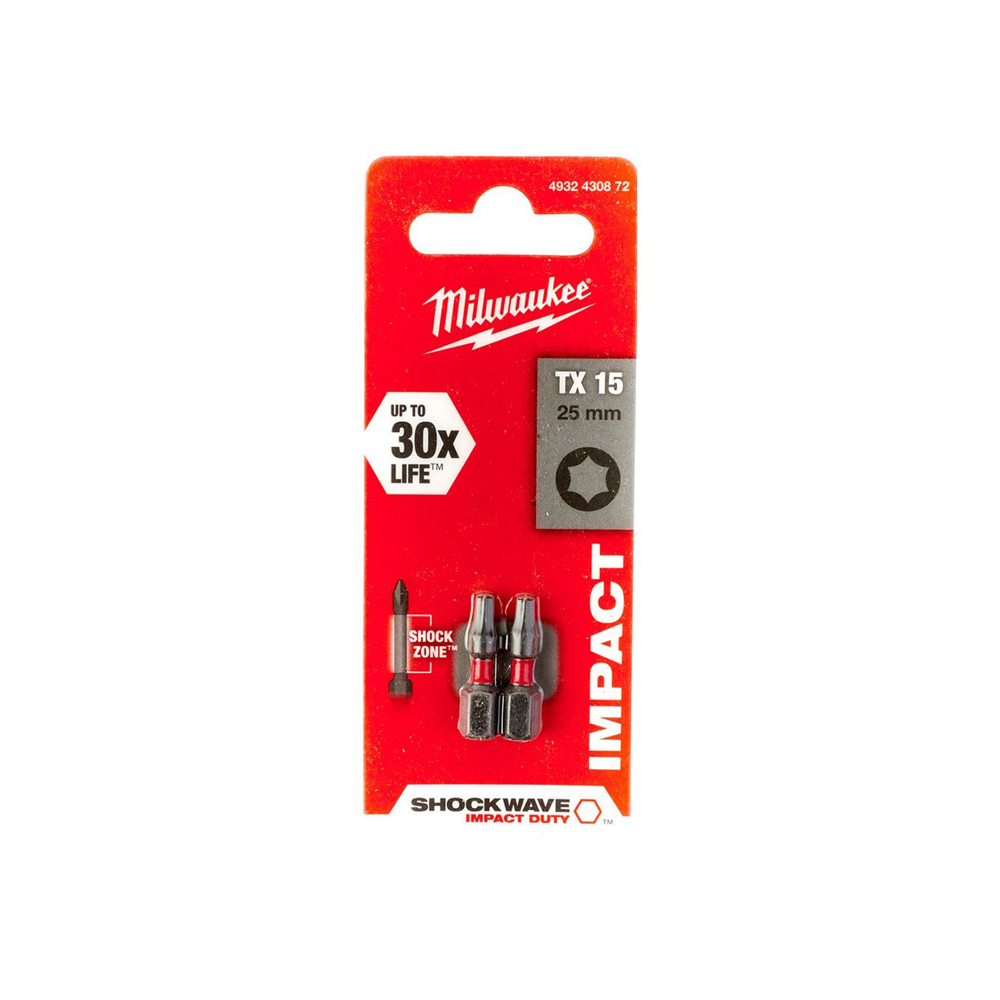 Milwaukee Screwdriver SHOCKWAVE™ Bits TX15 25mm-2pc 4932430872