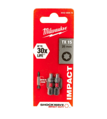 Milwaukee Screwdriver SHOCKWAVE™ Bits TX15 25mm-2pc 4932430872 Milwaukee Screwdriver SHOCKWAVE™ Bits TX15 25mm-2pc 4932430872