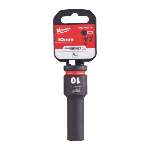 Milwaukee  Hex SHOCKWAVE™ socket 1/2" deep impact 10mm-1pc 4932480328 2