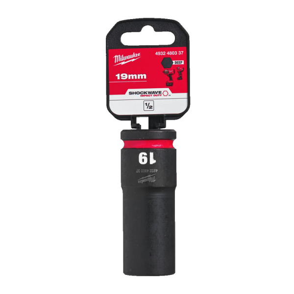 Milwaukee  Hex SHOCKWAVE™ socket 1/2" deep impact 19mm-1pc 4932480337 2