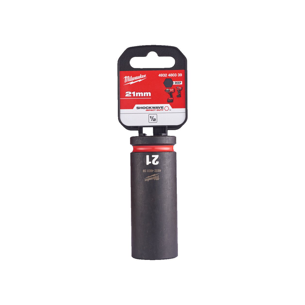 Milwaukee  Hex SHOCKWAVE™ socket 1/2" deep impact 21mm-1pc 4932480339