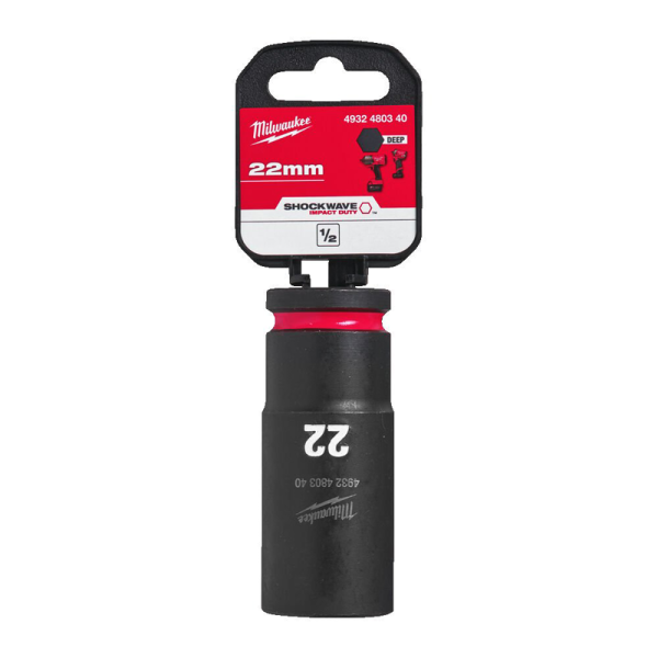 Milwaukee  Hex SHOCKWAVE™ socket 1/2" deep impact 22mm-1pc 4932480340 2