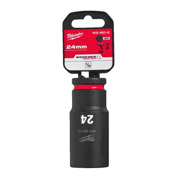 Milwaukee  Hex SHOCKWAVE™ socket 1/2" deep impact 24mm-1pc 4932480342 2