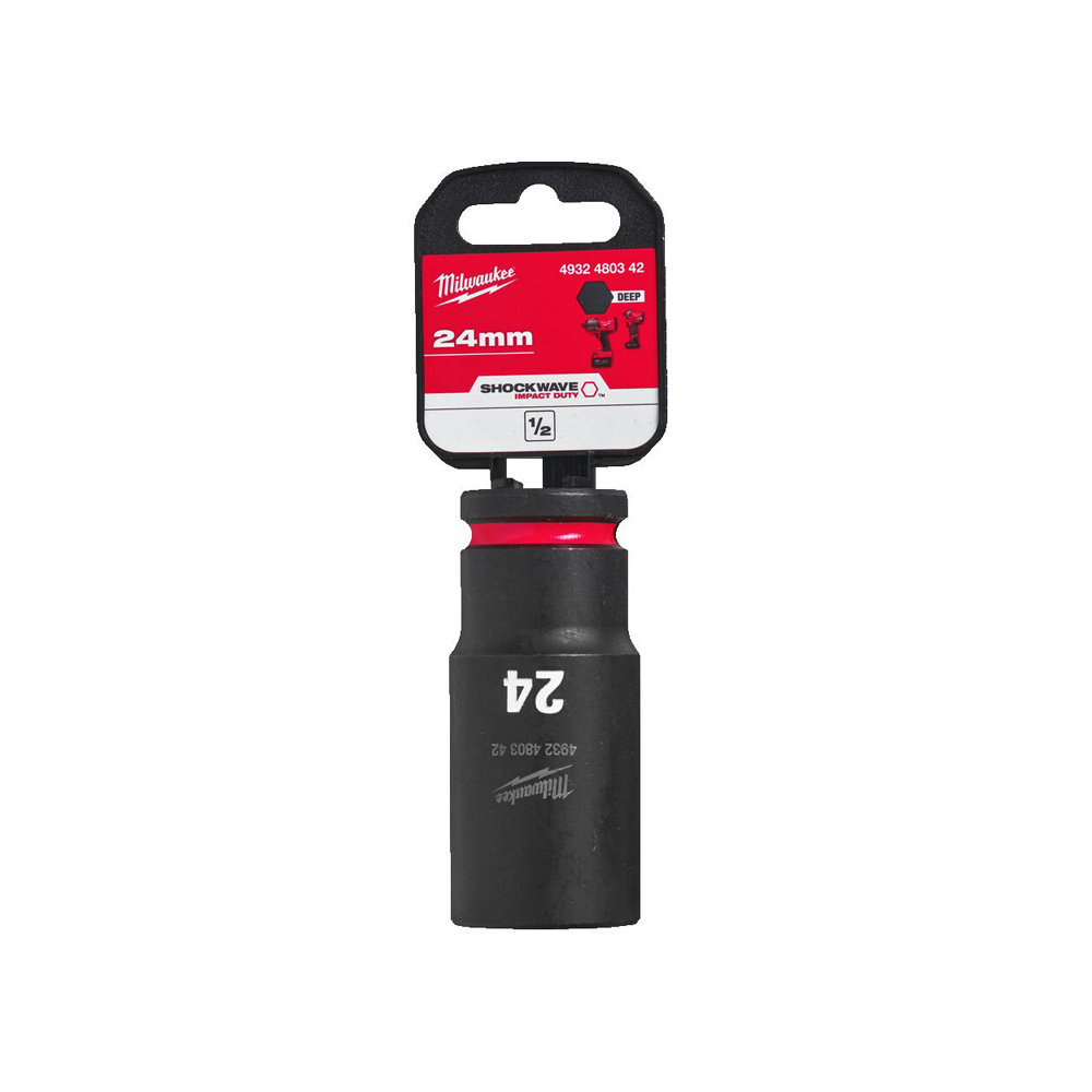 Milwaukee  Hex SHOCKWAVE™ socket 1/2" deep impact 24mm-1pc 4932480342