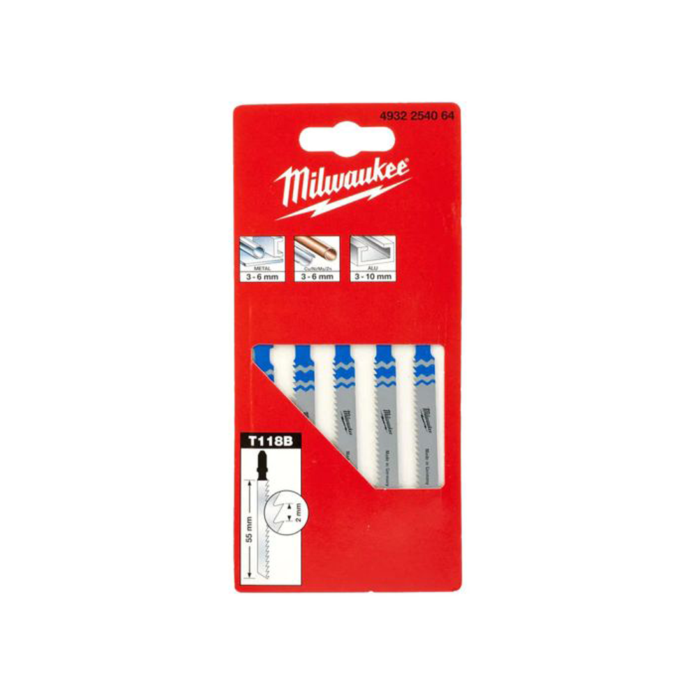 Milwaukee Jigsaw Blade 55mm x 2mm T118B - 5pc 4932254064