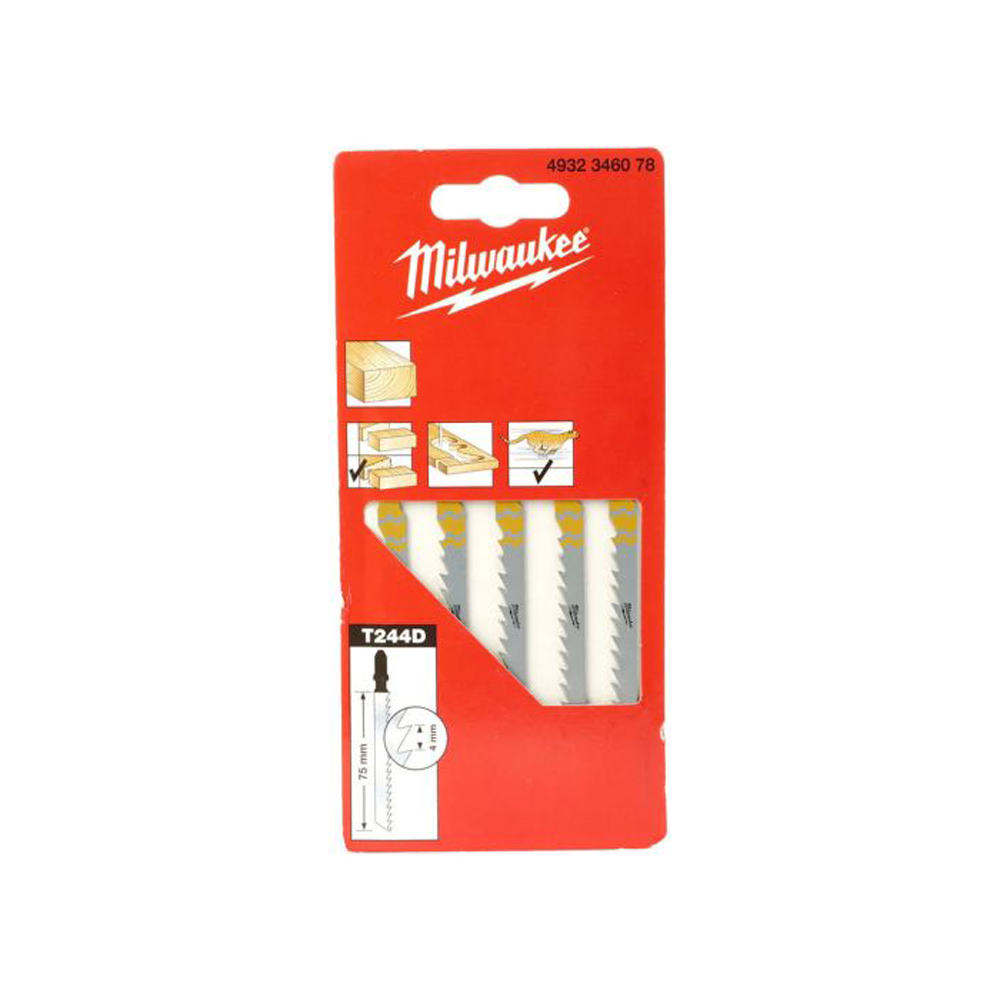 Milwaukee Jigsaw Blade 75mm x 4mm T244D - 5pc 4932346078