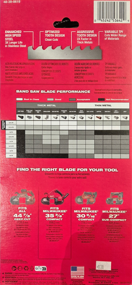 Milwaukee Extreme Thin Metal Compact Band Saw Blades 3PK 48390619