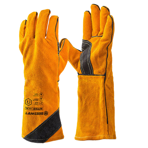 Premium Golden Welders Gauntlet Gloves 16" Gold