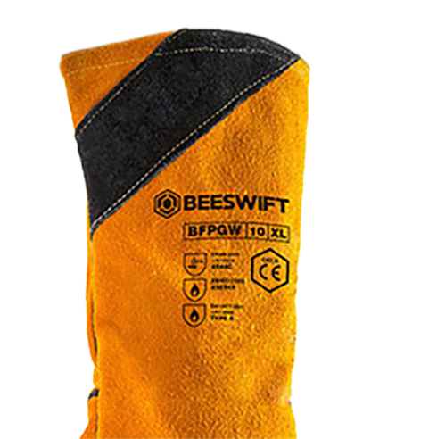 Premium Golden Welders Gauntlet Gloves 16" Gold