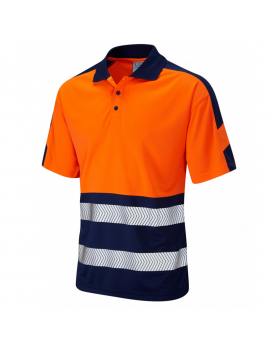Leo Workwear - P10 Watersmeet Class 1 Dual Colour Coolviz Plus Polo Shirt - Orange Navy - 2020ppe