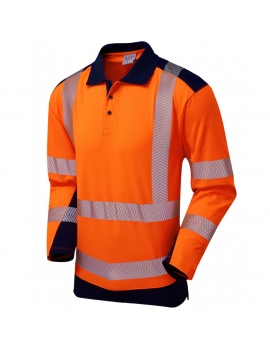 Leo Workwear - P15 Wringcliff Class 2 Coolviz Plus Sleeved Polo Shirt - Orange Navy - 2020ppe