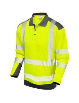 Leo Workwear - P15 Wringcliff Class 2 Coolviz Plus Sleeved Polo Shirt - Yellow Navy - 2020ppe