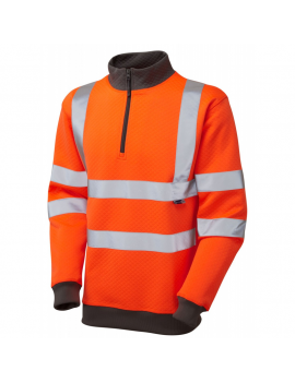 Leo Workwear - SS01 Brynsworthy Class 3 1/4 Zip Sweatshirt - Orange - 2020ppe